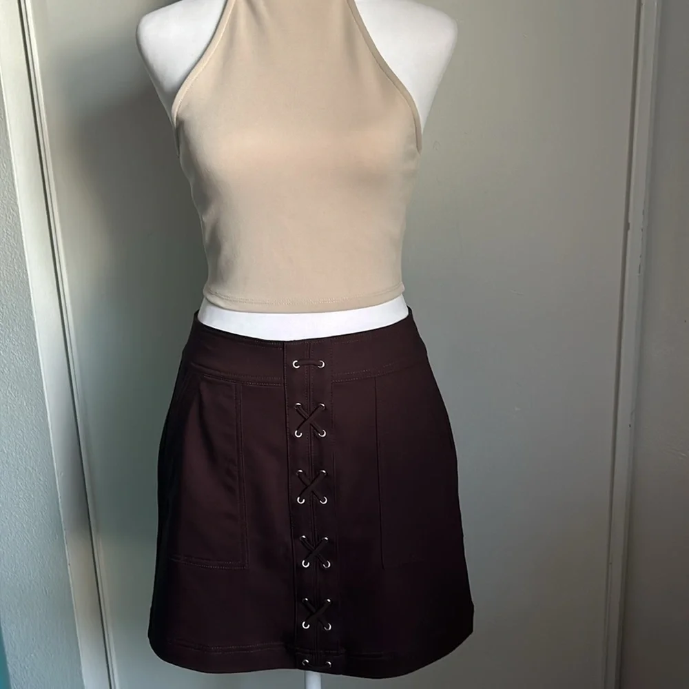 New EXPRESS Retro 70s Faux Lace Up Mini Skirt